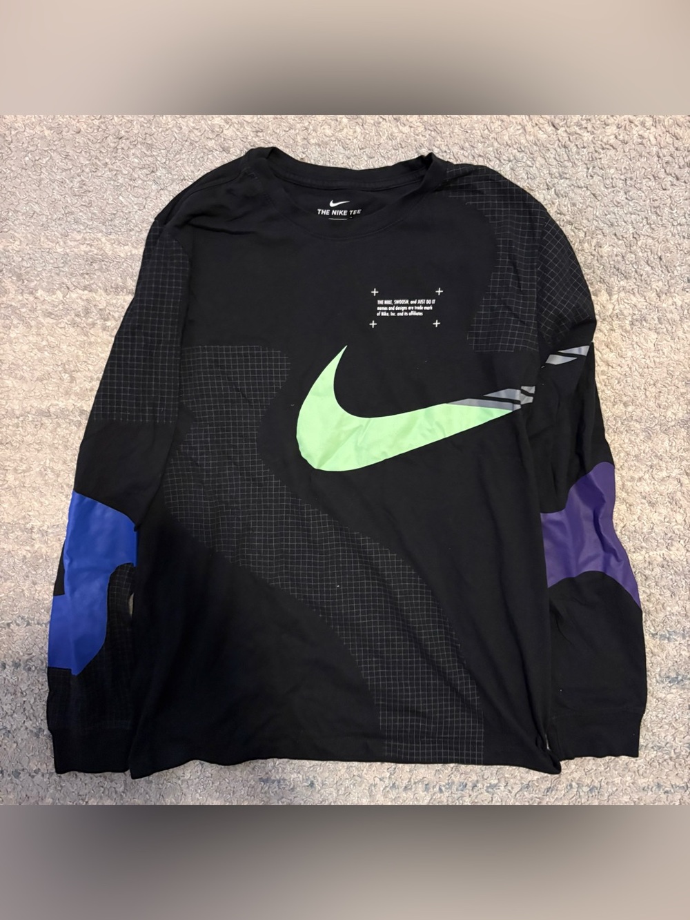 Nike Sportswear Geometric Swoosh Grid Long Sleeve T-Shirt Black Men's L